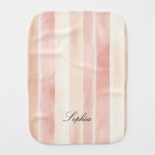 Pretty Peach Pink Cream Stripes Baby Burp Cloth