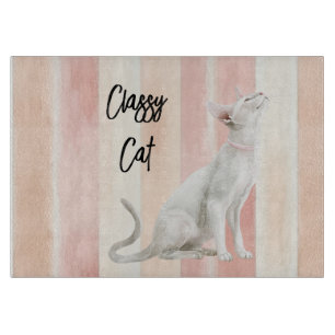 Pretty Peach Pink Cream Stripes Cat Cutting Board