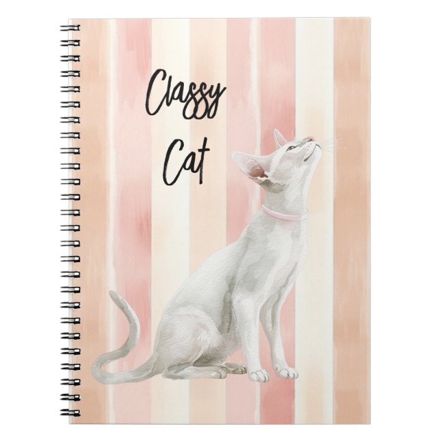 Pretty Peach Pink Cream Stripes Cat Notebook (Front)