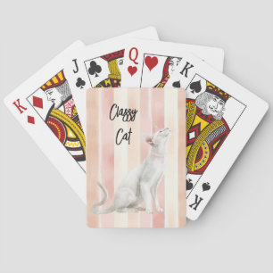 Pretty Peach Pink Cream Stripes Cat Poker Cards