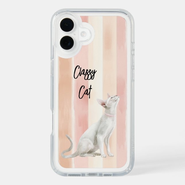 Pretty Peach Pink Cream Stripes Cat Speck iPhone Case (Front)