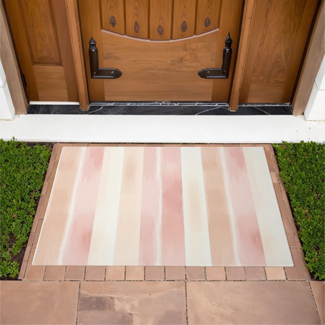 Pretty Peach Pink Cream Stripes  Doormat (Outdoor)