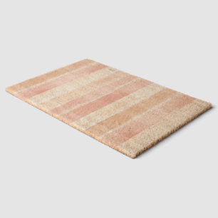 Pretty Peach Pink Cream Stripes Fiber Doormat