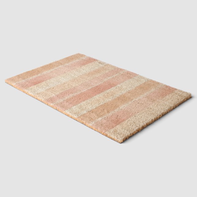 Pretty Peach Pink Cream Stripes  Fiber Doormat (Corner)