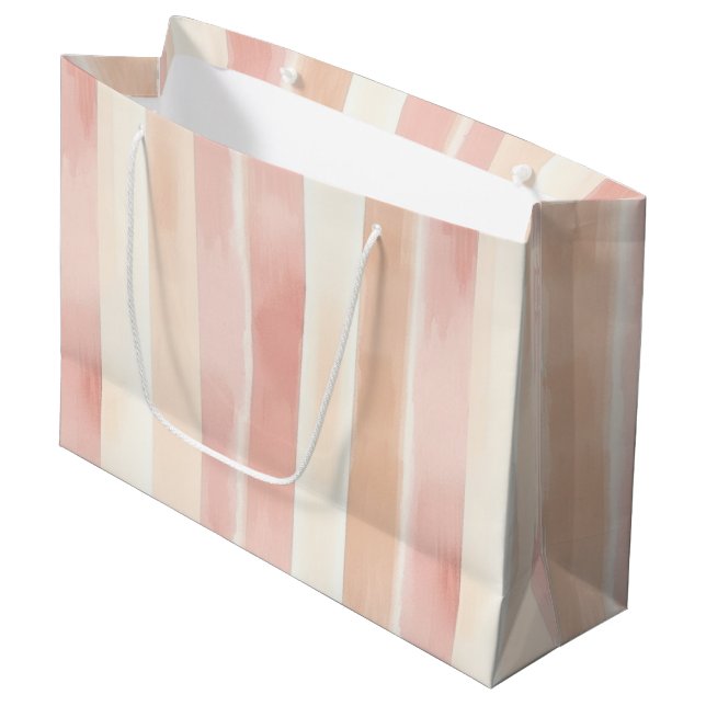 Pretty Peach Pink Cream Stripes  Large Gift Bag (Front Angled)