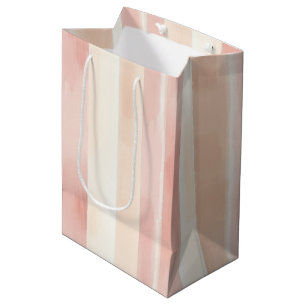 Pretty Peach Pink Cream Stripes  Medium Gift Bag