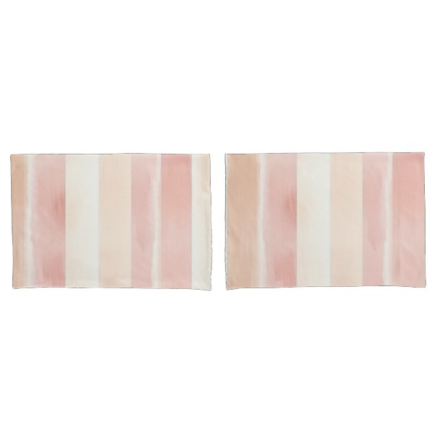 Pretty Peach Pink Cream Stripes  Pillow Case (Front-Set)