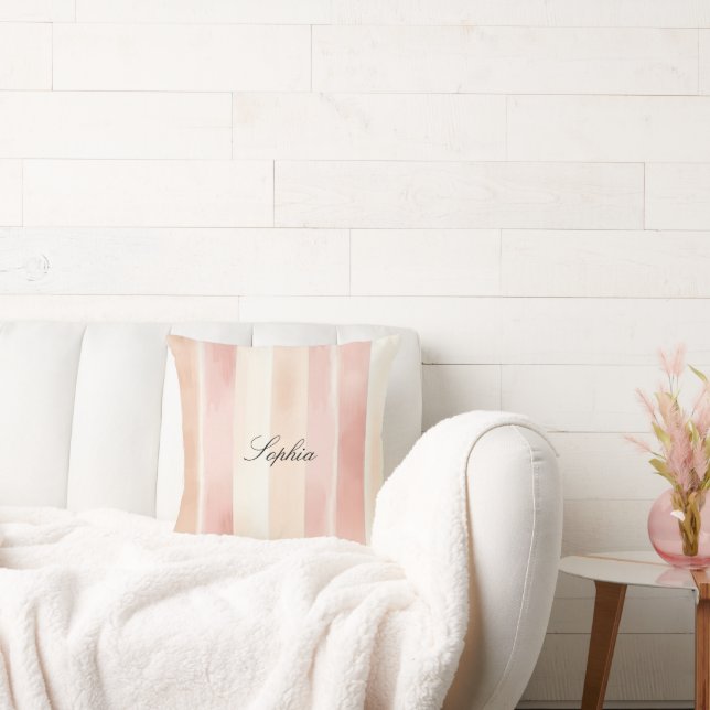 Pretty Peach Pink Cream Stripes  Throw Pillow (Couch)