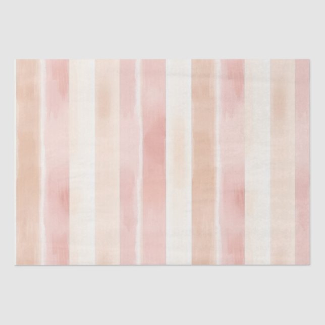 Pretty Peach Pink Cream Stripes  Tissue Paper (Front)