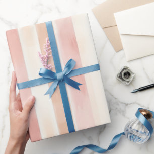 Pretty Peach Pink Cream Stripes Wrapping Paper