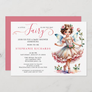 Pretty Peach Pink Flower Fairy Baby Shower Floral Invitation