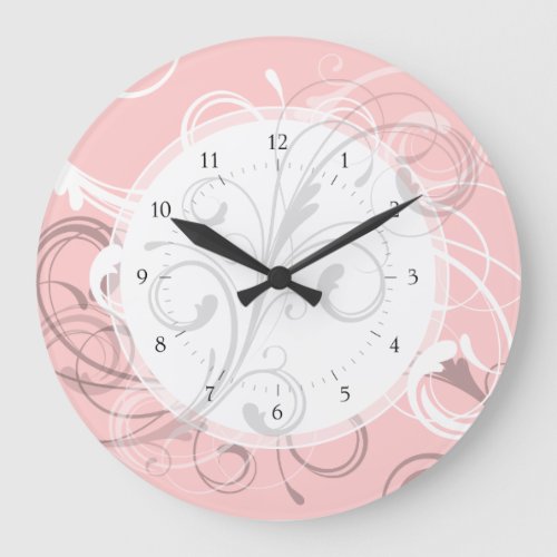 Pretty Peach Pink Retro Swirls Custom Color Large Clock