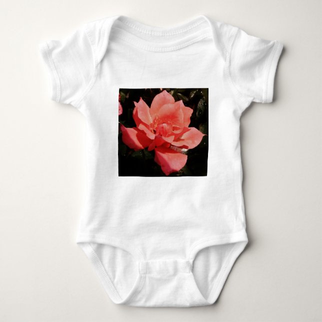 Pretty Peach Pink Rose floral Baby Bodysuit (Front)
