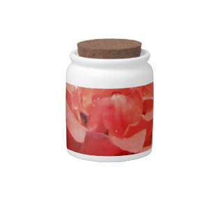 Pretty Peach Pink Rose floral Candy Jar