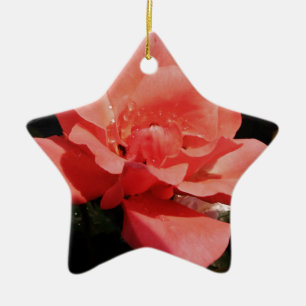 Pretty Peach Pink Rose floral Ceramic Ornament