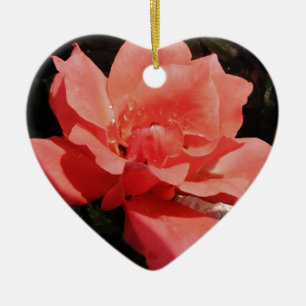 Pretty Peach Pink Rose floral Ceramic Ornament