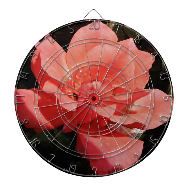 Pretty Peach Pink Rose floral Dartboard (Front)