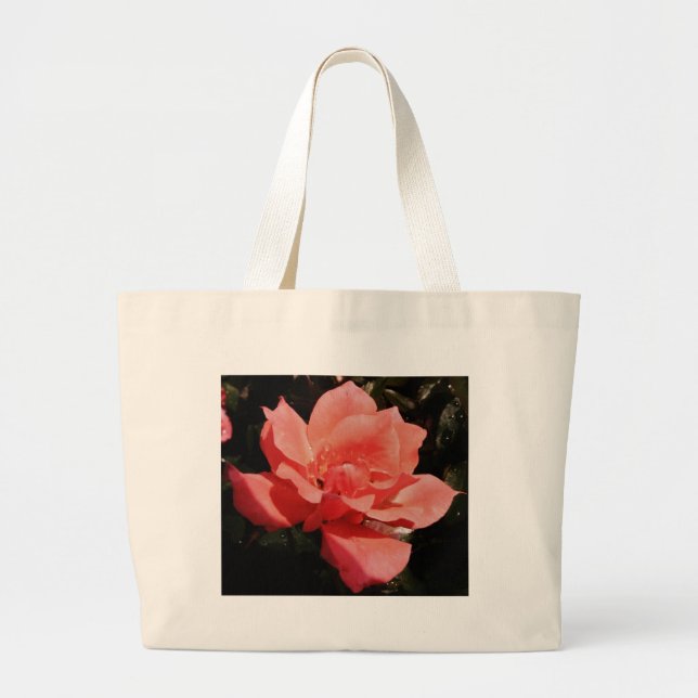 Pretty Peach Pink Rose floral Large Tote Bag (Front)