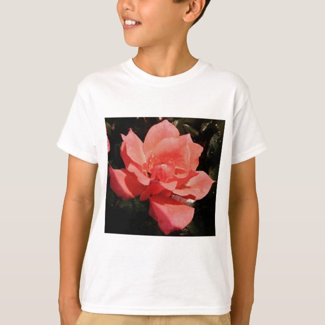 Pretty Peach Pink Rose floral T-Shirt (Front)