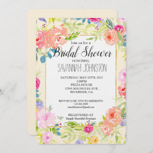 Pretty Peach Pink Watercolor Floral Bridal Shower Invitation