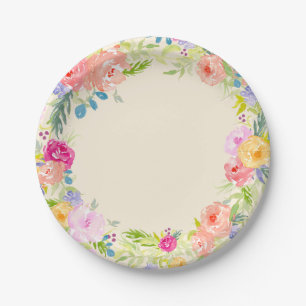 Pretty Peach Pink Watercolor Floral Paper Plates