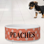 Pretty Peach Polka Dot Pattern Retro Personalized Bowl<br><div class="desc">A chic polka dot pet bowl for your cat or dog. In elegant peach shades,  the bowl can be personalized with your pet's name in stylish typography.</div>