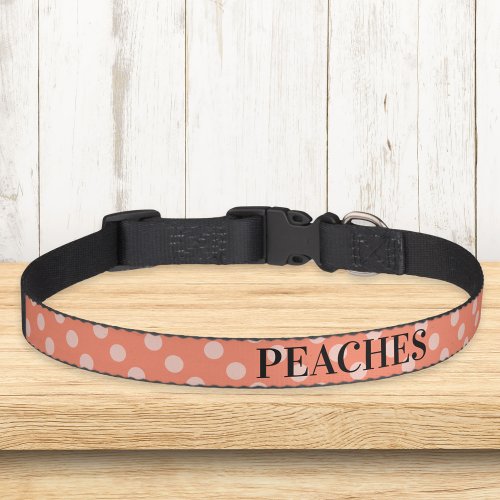 Pretty Peach Polka Dot Pattern Retro Personalized Pet Collar