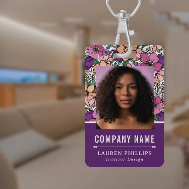 Pretty Peach & Purple Floral Pattern Business Badge (Creator Uploaded)
