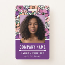 Pretty Peach &amp; Purple Floral Pattern Business Badge