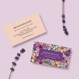 Pretty Peach & Purple Floral Pattern Business Card