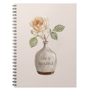 Pretty Peach Rose Flower in Vase Notebook