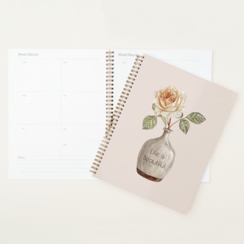 Pretty Peach Rose Flower in Vase Planner