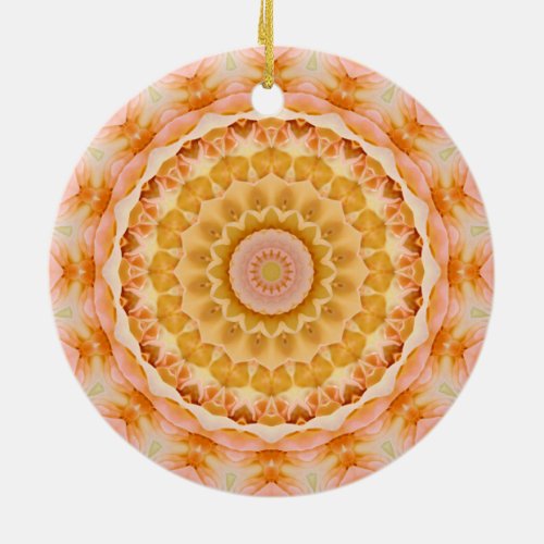 Pretty Peach Rose Mandala Kaleidoscope Ceramic Ornament