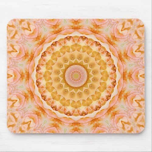 Pretty Peach Rose Mandala Kaleidoscope Mouse Pad