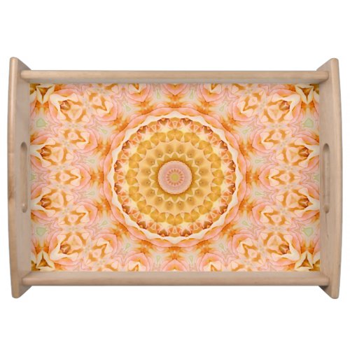 Pretty Peach Rose Mandala Kaleidoscope Serving Tray