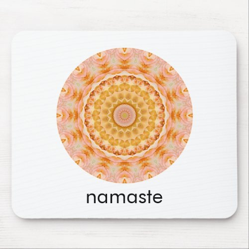 Pretty Peach Rose Round Mandala Namaste Mouse Pad