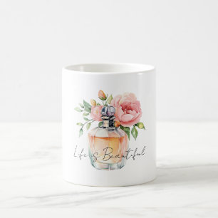 Pretty Peach Roses Perfume Bottle Coffee Mug