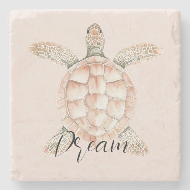 Pretty Peach Sea Turtle Dream Stone Coaster (Front)