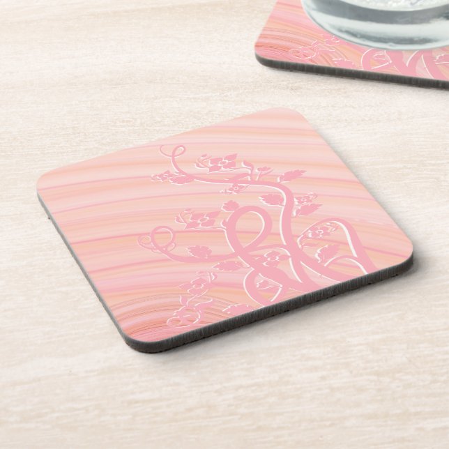 Pretty Peach Spirals, Vine, and Flowers Beverage Coaster (Left Side)