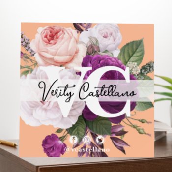 Pretty Peach Vintage Floral Personal Business Card Foam Board by CyanSkyDesign at Zazzle