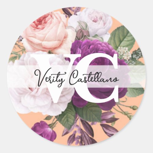Pretty Peach Vintage Roses Floral Simple Personal Classic Round Sticker
