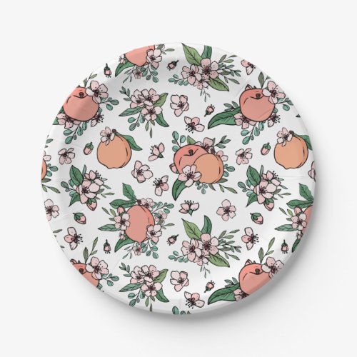 Pretty Peaches  Peach Blossom Floral Pattern Paper Plates