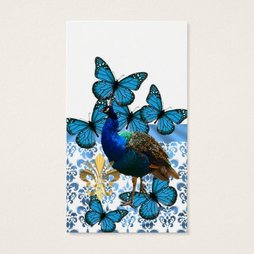 Peacock and blue butterflies business card