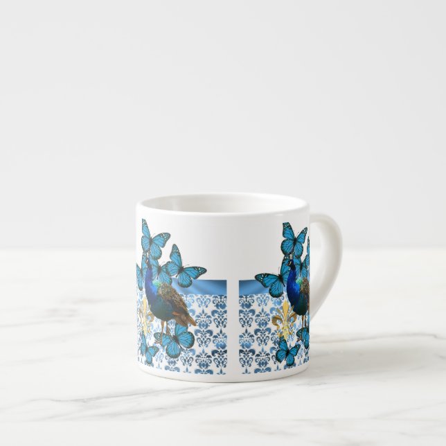 Pretty Peacock and blue butterflies Espresso Cup (Front Right)