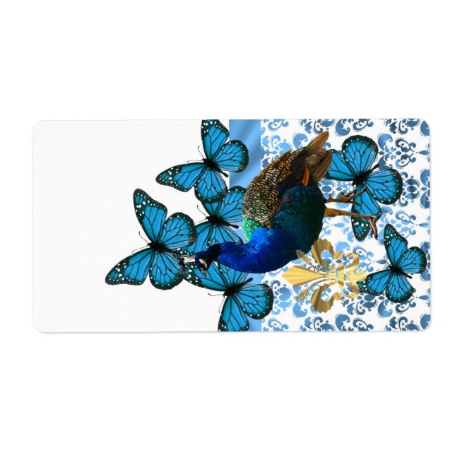 Pretty Peacock and blue butterflies Label (Front)