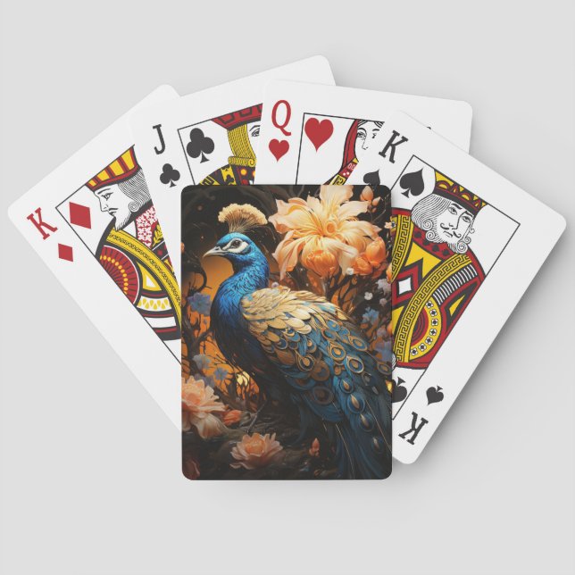 Pretty Peacock and Flowers Poker Cards (Back)