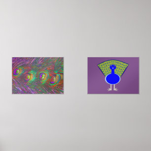 Pretty Peacock and Peacock Feathers Wall Art Sets