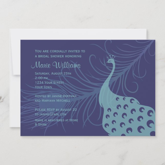 Pretty Peacock Bridal Shower Invitation (Front)