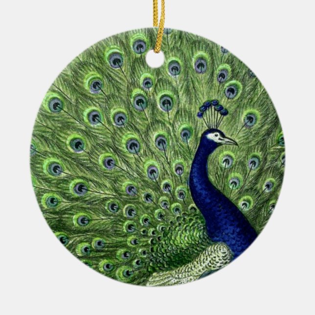 Pretty Peacock Ceramic Ornament (Front)