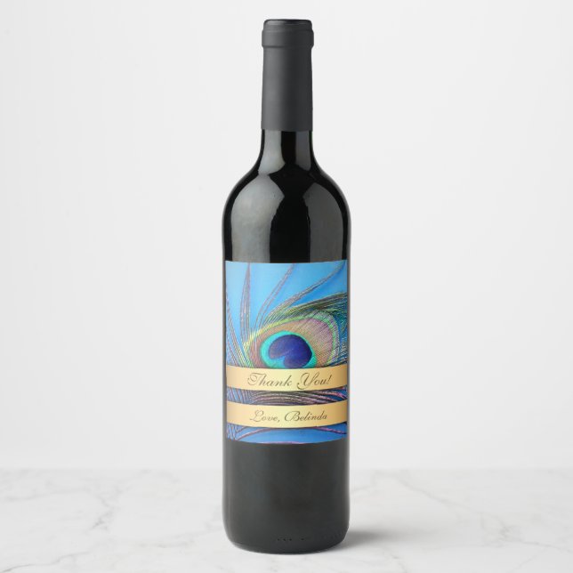 Pretty Peacock Feather Wine Label (Front)